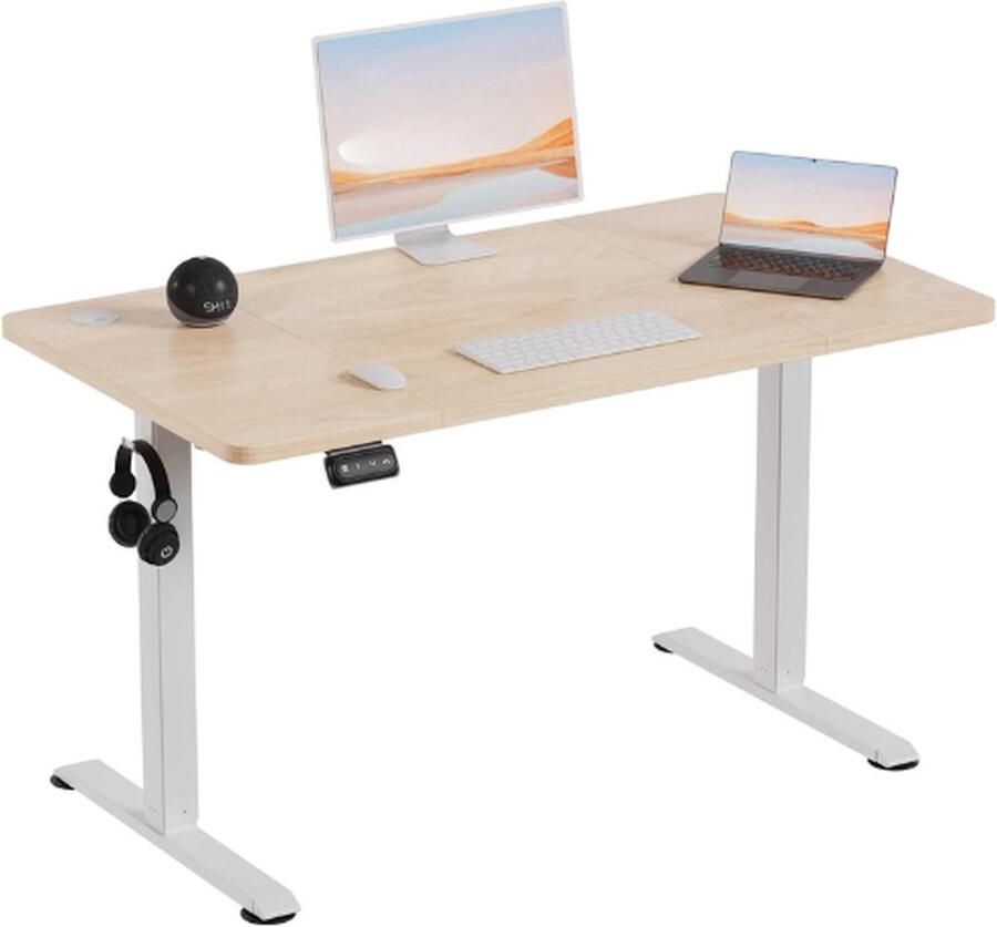 BOG In Hoogte Verstelbaar Bureau 120 x 60 Cm Staand Bureau (71-119 Cm) In Hoogte Verstelbaar Elektrisch Met 2-Geheugenbesturing En Anti-Botsingsfunctie Beige