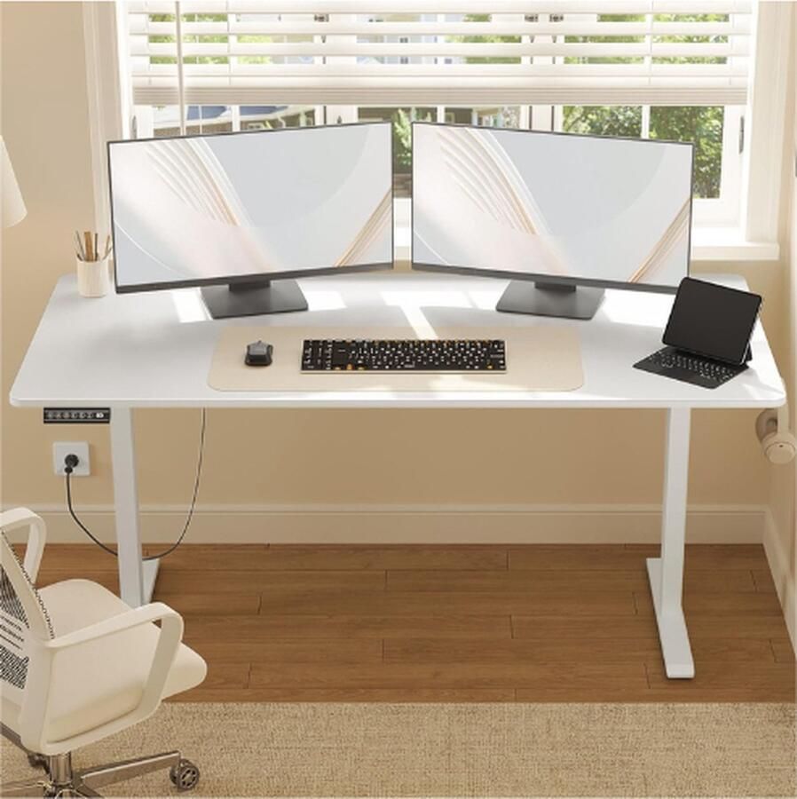 BOG In Hoogte Verstelbaar Bureau 160 x 70 Cm Speeltafel Met Elektrisch Optillen 72 Tot 120 Cm Met USB-Opladen 4 Geheugenhoogtes En Botsbeveiliging Wit TS194ws04