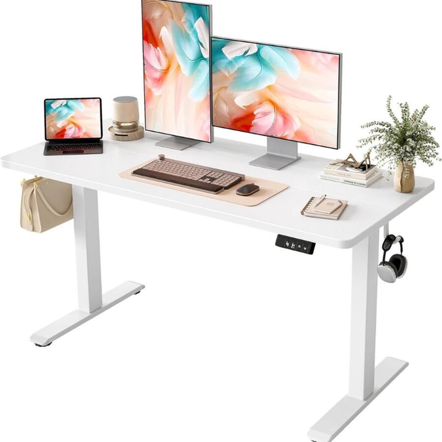 BOG In Hoogte Verstelbaar Bureau Elektrisch – 120x60 Cm – Sta-tafel Met Dik Gesplitst Tafelblad – Slim Bedieningspaneel Met 3 Geheugenstanden – Antibotsingssysteem – Zit-sta Bureau Voor Thuis & Kantoor