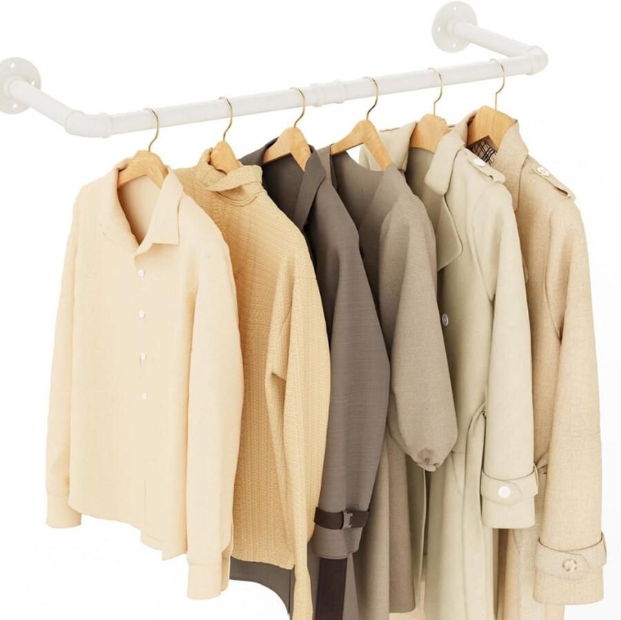 BOG Industriële Buis Kledingstang 80 Cm Wandgemonteerde Kledingstandaard Ruimtebesparend Wandrek Voor Slaapkamer Keuken En Winkel Crèmekleur 1 Stuks