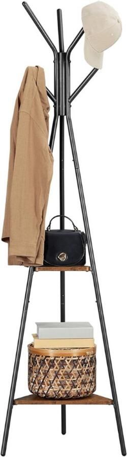 BOG Industriële Kapstok Op Poten – Garderoberek Met 2 Planken – Kledingrek Voor Jassen – Hoeden – Tassen – Rustiek Bruin En Zwart – Stabiel En Ruimtebesparend Ontwerp