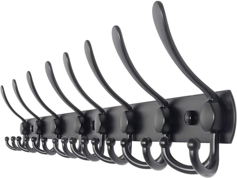 BOG Kapstok Met 24 Haken Wandkapstok Voor Jassen RVS Mat Zwart 75 cm Hangend Kledingrek