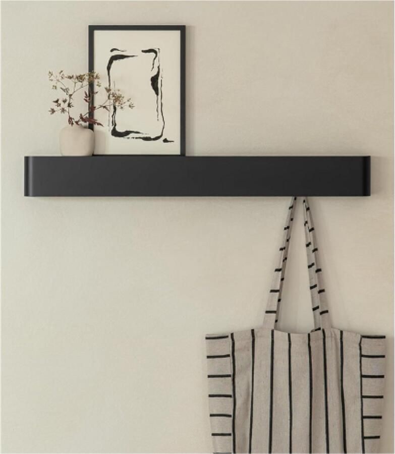 BOG Kapstok Modern – Wandkapstok Met Verborgen Haken En Plank – Metalen Kledingrek Voor Hal – Deurhanger – Robuuste Kledingrail – Zwart