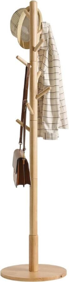 BOG Kapstok Op Standaard In Boomvorm Ronde Basis Met 8 Haken Op Verschillende Hoogte Gemaakt Van Rubberhout Voor Woonkamer Hal Jassen Natuurlijke Houtkleur