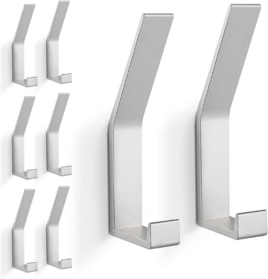BOG Kapstokhaken Set Van 8 – Moderne Wandhaken Dubbele Jashaak – Onzichtbare Schroeven – Zware Rvs Wandkapstok Voor Badkamer Keuken Toilet Kantoor – Zilver