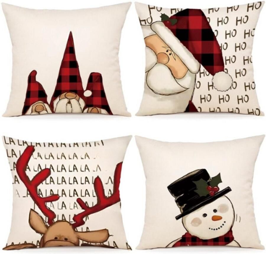 BOG Kerst Kussenhoezen 50x50 Cm Set Van 4 Linnen Look Sierkussenhoezen Decoratieve Kussenhoezen Voor Bank En Slaapkamer