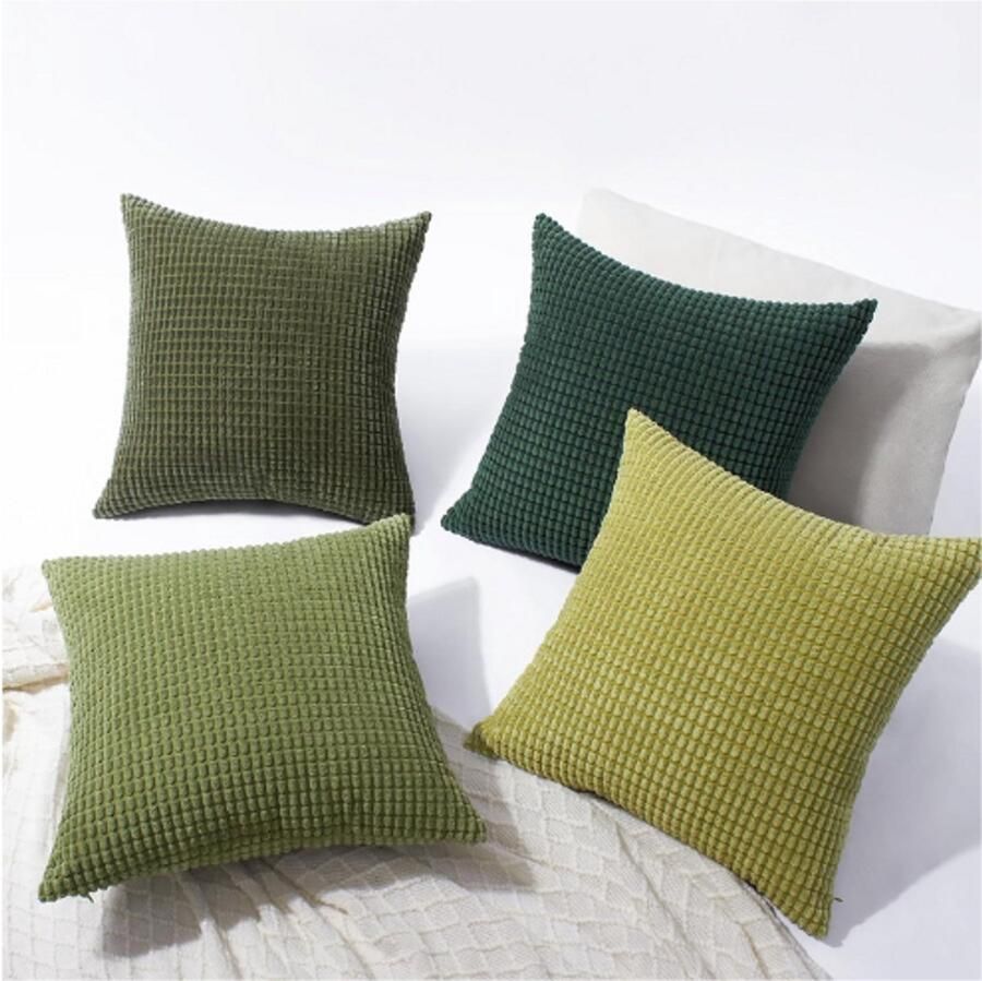 BOG Kerst Kussenhoezen 65x65 Cm Set Van 4 Groene Corduroy Fluwelen Kussenhoezen Grote Sierkussenhoezen Voor Bank En Slaapkamer