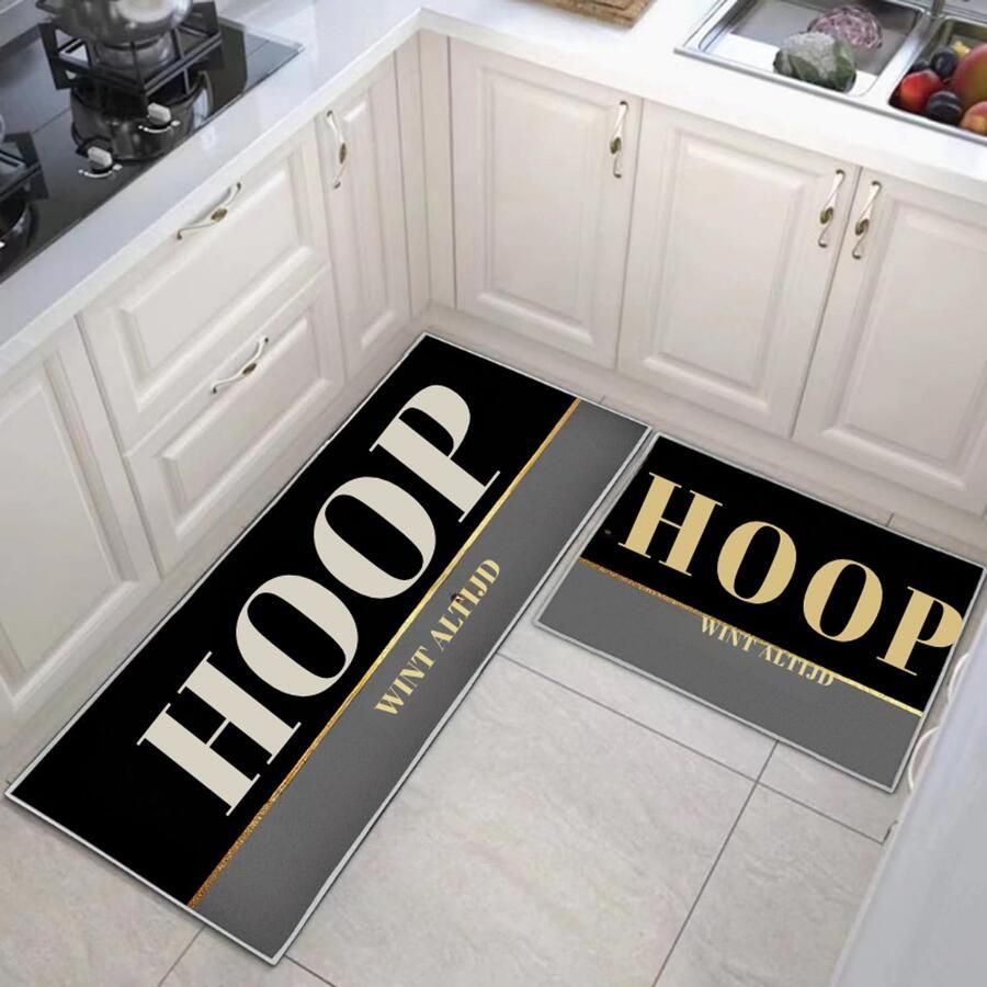 BOG Keukenmat Set 2 Stuks Antislip Duurzaam Keukentapijt Wasbare Loper Tapijten 43x150 cm Grijs