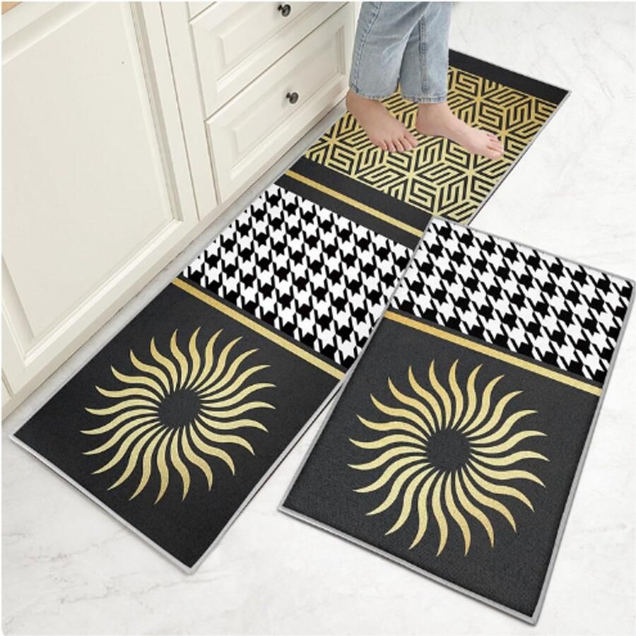 BOG Keukenmat Set Van 2 Antislip Wasbare Keukenlopers Anti-Vermoeidheid Vloermatten 43x75cm En 43x150cm Voor Keuken Woonkamer Kantoor En Sta Bureau