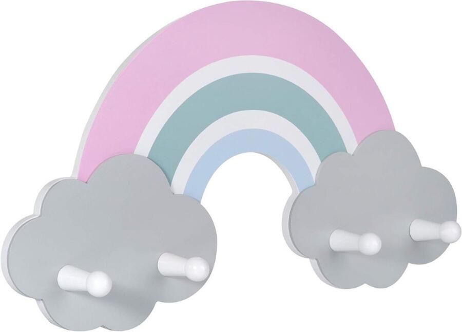 BOG Kinderkapstok-Houten Regenboog Kapstok Wandkapstok Met 4 Haken Hoogwaardige Kwaliteit Eenvoudig Ontwerp En Zachte Kleuren Voor Hal Of Kinderkamer Amelie Stijl