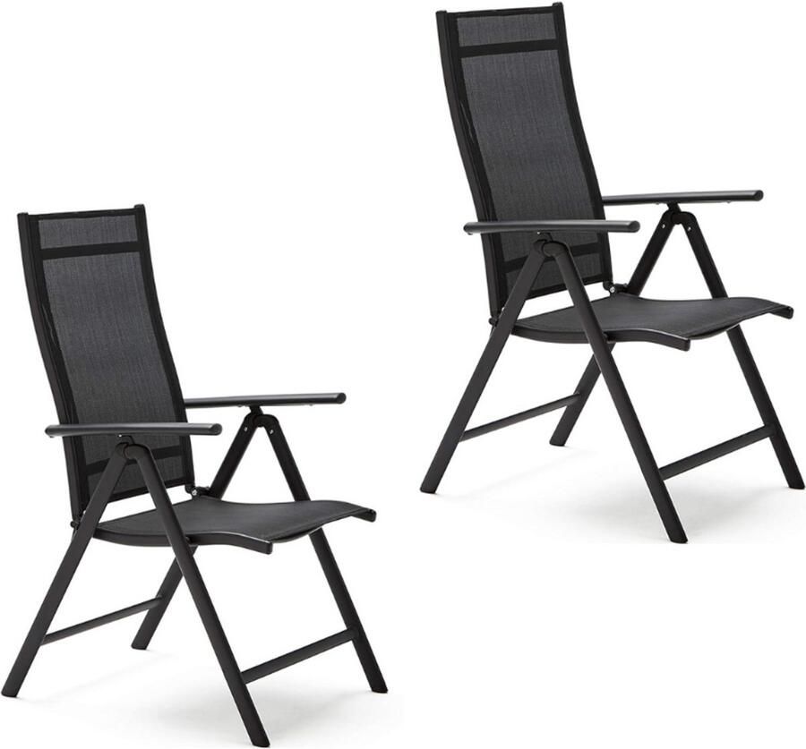 BOG Klapstoelen Set Van 2 Verstelbare Tuinstoelen In Zwart Inklapbaar En Lichtgewicht Voor Terras Balkon En Tuin Comfortabele LAX Stoelen Met Meerdere Zitposities
