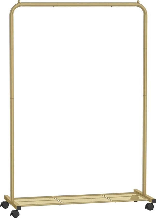 BOG Kledingrek Met Wielen Kledingrek Om Kleding Op Te Hangen 25-4 Mm Metalen Kledingrek Met Dichte Mesh Opbergplank 110 Lbs Draagvermogen 2 Remmen Goud