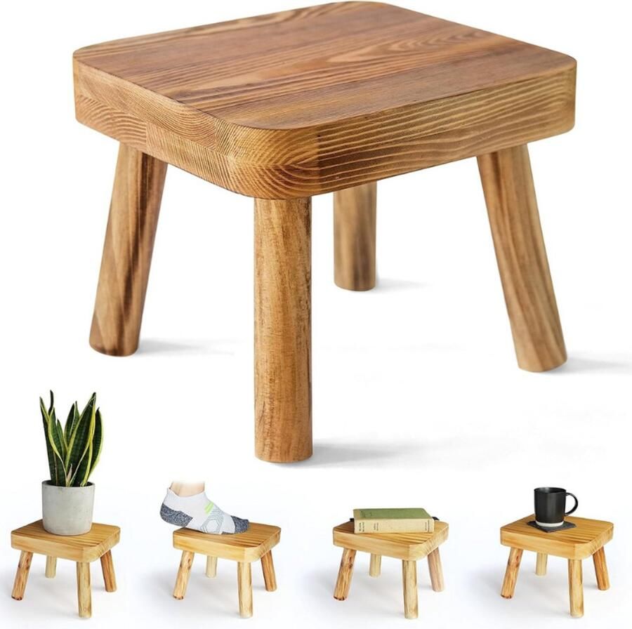 BOG Kleine Houten Kruk – Plantenstandaard Of Kinderkruk – Opstapkruk – Bijzettafel Voor Kamerplanten – Nachtkastje Voor Slaapkamer – Badkamerkruk – 20 cm Hoog