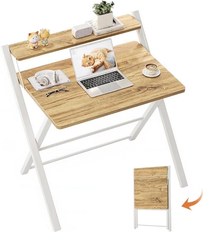 BOG Kleine Inklapbare Tafel 70 CM Opvouwbare Gamingtafel Met 2 Niveau s Mini Laptoptafel Voor Kleine Ruimtes Schrijftafel Voor Werkplek Beige