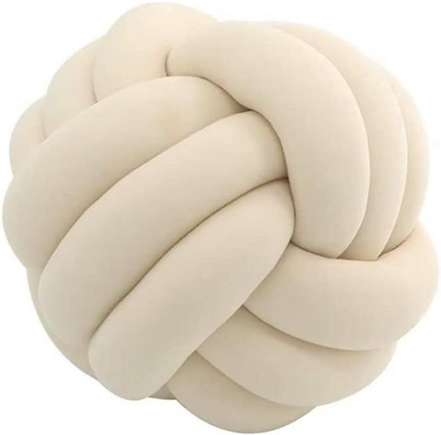 BOG Knotenkussen Beige 35 Cm – Decoratief Geknoopt Sierkussen Voor Bank Met Rond Knopenontwerp