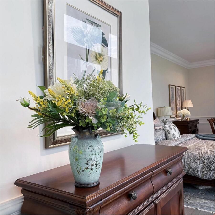 BOG Kunstbloemen In Vaas Kunstbloemstuk Decoratie Voor Thuis Keuken Woonkamer Eetkamer Salontafel Tafelstukken Boerderijversiering Groen