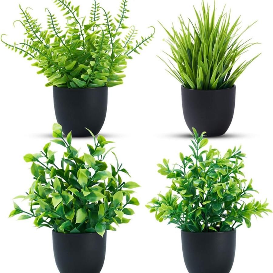 BOG Kunstplanten In Potten-Mini Nep Planten In Potjes Voor Binnen-Tafel Bureau Plank Badkamer Decoratie-4-Zwart