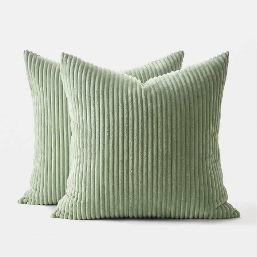 BOG Kussenhoezen 60x60 Cm Groen Set Van 2 Geribbelde Corduroy Kussenhoezen Met Gestreept Patroon Sierkussenhoezen Voor Bank En Slaapkamer