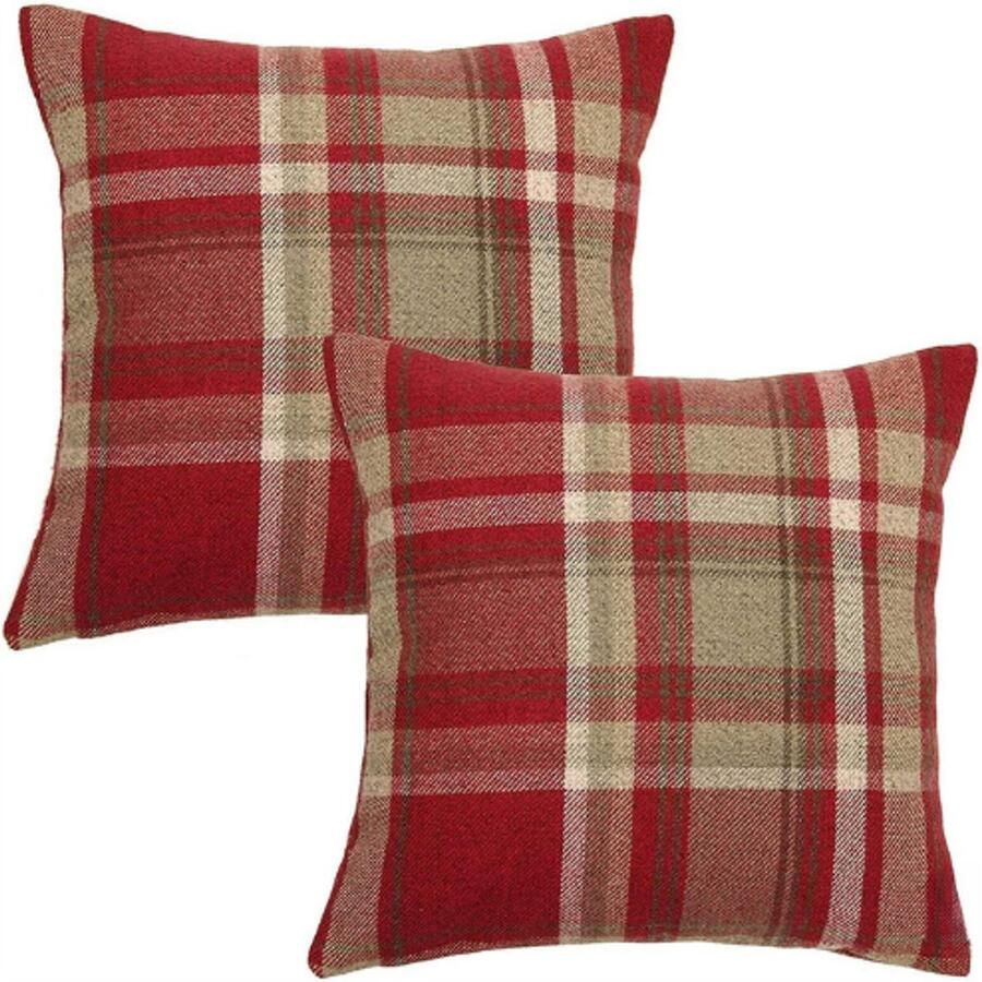 BOG Kussenhoezen Set Van 2 Rood Tartan Plaid 43x43 Cm Klassieke Schotse Ruit Sierkussenhoezen Voor Bank En Bed
