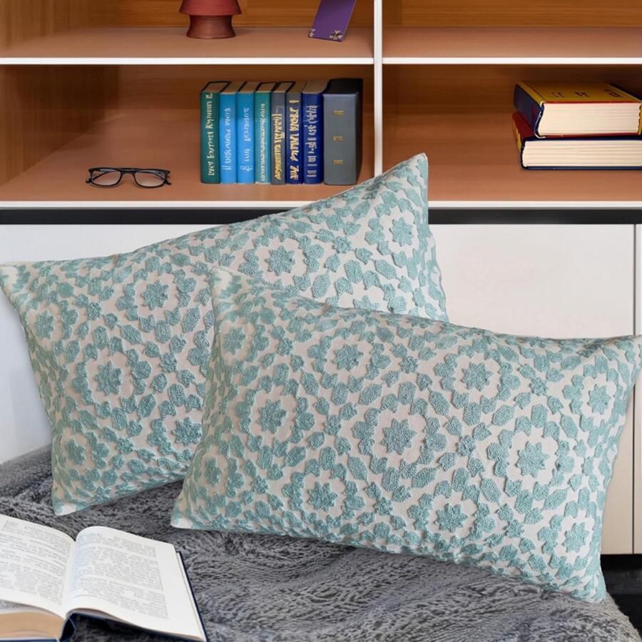 BOG Kussenhoezen Set – Zware Borduur Sierkussenhoes & Katoenen Fluwelen Kussenhoes – Luxe Decoratieve Hoezen Voor Bank En Slaapkamer