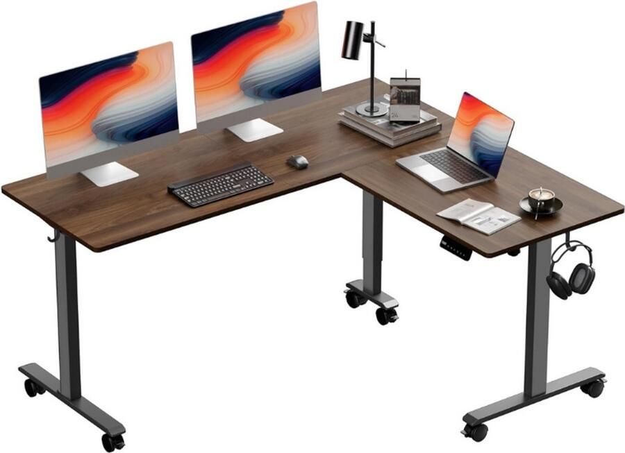 BOG L-Vormig Sta Hoekbureau 160 x 140 Cm In Hoogte Verstelbaar Elektrisch Bureau Gesplitste Plaat Sta-Tafel Slim Bedieningspaneel 3 Geheugenhoogten Antibotsingssysteem Zit-Sta-Bureau Thuis Kantoor