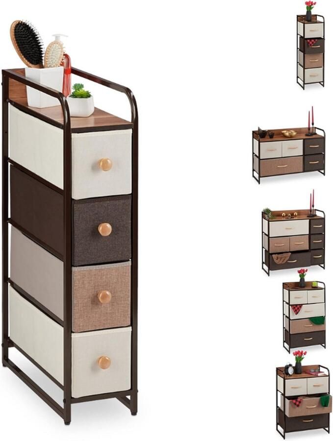 BOG Ladekast Met 4 Lades – Nachtkastje Met Bovenblad En Handgrepen – Stalen Frame – 84 5x49 5x20cm – Bruin – Moderne Opbergkast Voor Woonkamer Slaapkamer Of Hal