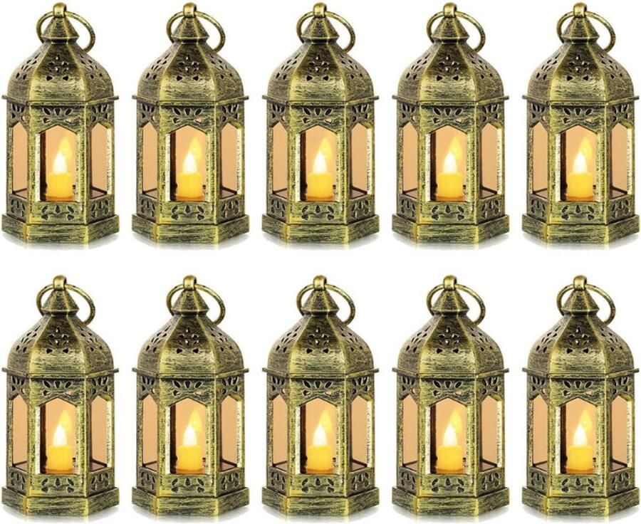 BOG Lantaarn Goud Bruiloft Tafel Decoratie Set Van 10 Mini Lantaarns Met LED Kaarsen Hangende Decoratie Voor Feest Kerst Ramadan Tuin Balkon Buiten Oriëntaals