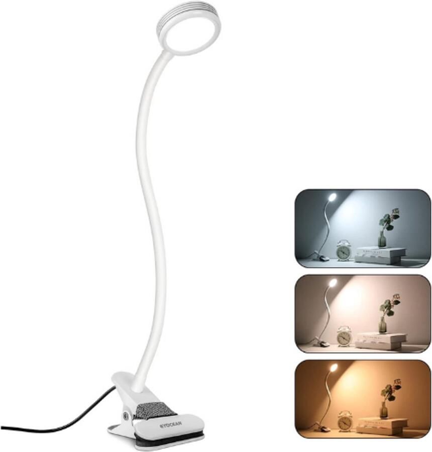 BOG LED Leeslamp Met Klem – Dimbare Bureaulamp Met Zwanenhals – 3 Kleurmodi & 9 Helderheidsniveaus – Oogvriendelijk – Met Adapter – Voor Kinderen Thuis En Kantoor – Wit – 5W – Energieklasse A