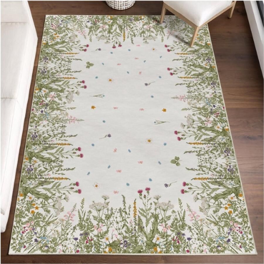 PEAM Lentetapijt 120x170cm – Antieke Kruiden En Wilde Bloemen – Zacht Zomertapijt Met Antislip Onderkant – Behaaglijk Vloerkleed Voor Keuken Woonkamer Decoratie