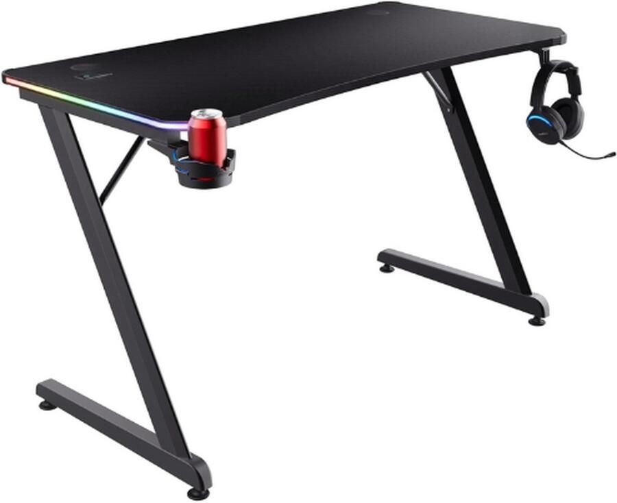 BOG Luminus Gaming Bureau Met LED Verlichting 10 Kleurmodi USB Voeding Gaming Desk RGB Met Headsethouder En Bekerhouder Gaming Tafel 120x60 Voor Kantoor Studie Werk Zwart