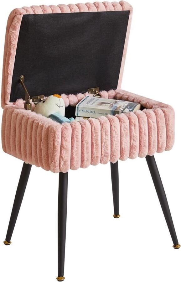 BOG Make-Uptafel Met Opbergruimte Inclusief Fluwelen Poef Rechthoekig Ontwerp Metalen Poten Voor Woonkamer Slaapkamer Pascabine Roze