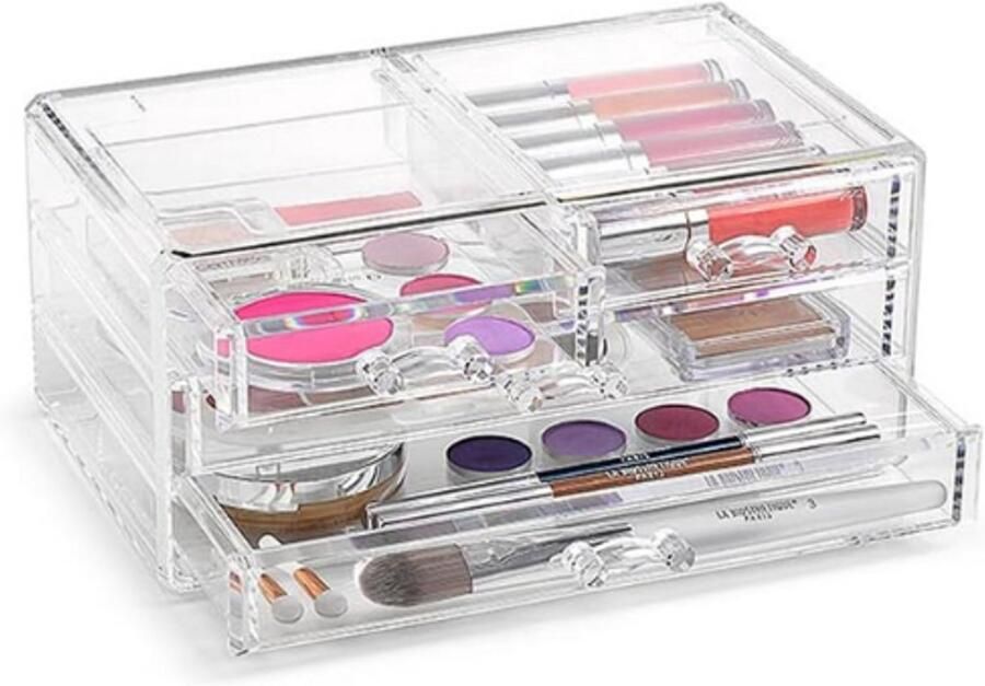 BOG Makeup Organizer Met Lade Cosmetica Organizer Voor Kaptafel Elegante Makeup Opberger Met 4 Vakken Praktische Makeup Kastje 25x16x11.5 cm