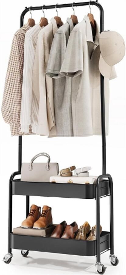 BOG Metalen Kledingrek Maximaliseer Uw Ruimte Eenvoudig Op Te Rollen Duurzaam Materiaal Handig Te Monteren Dubbele Opbergrekken Compact En Modieus Voor Thuisgebruik