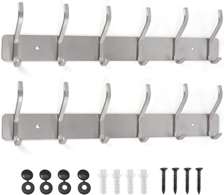 BOG Metalen Wandkapstok – Set Van 2 – Zilverkleurige Kapstok Voor Slaapkamer En Badkamer – Sterke Wandhaken Voor Jassen – Handdoeken – Tassen – Ruimtebesparend En Roestbestendig Ontwerp