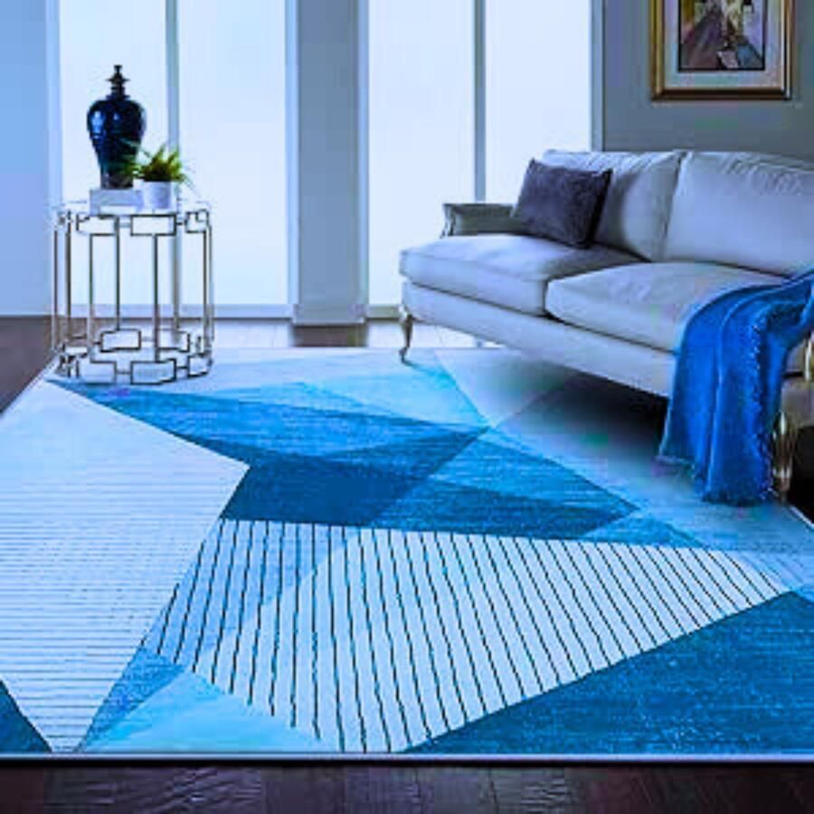 BOG Modern Abstract Geometrisch Vloerkleed Blauwgrijs – Antislip Laagpolig Tapijt Voor Woonkamer En Slaapkamer (200 x 300 cm) – Zacht En Stijlvol Woondecoratie