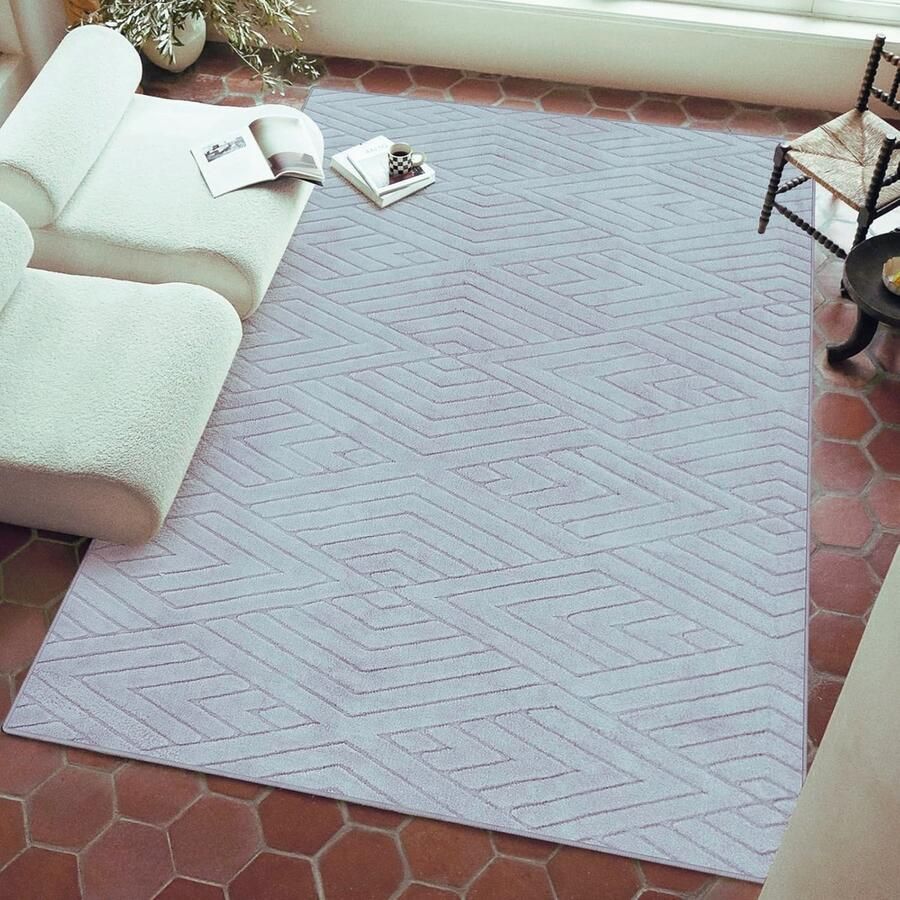 BOG Modern Beige Vloerkleed 200x300 CM Met Geometrisch Ruitpatroon Laagpolig Tapijt Voor Woonkamer Of Slaapkamer