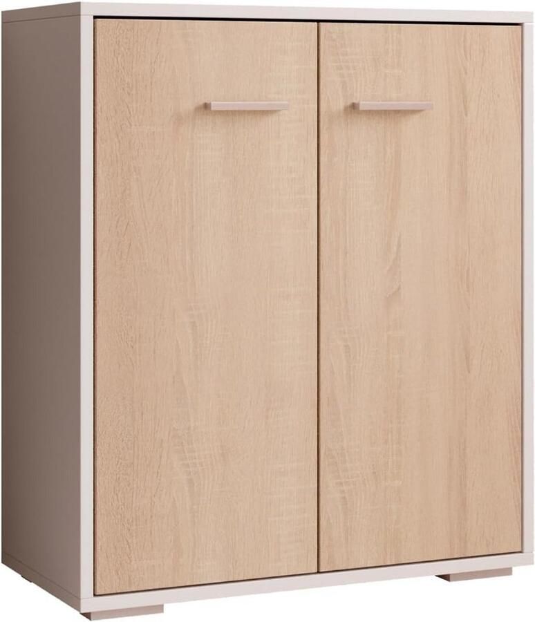BOG Modern Dressoir Voor De Woonkamer – Compacte Opbergkast Met 2 Deuren – Wit & Sonoma – 60x71x30 Cm