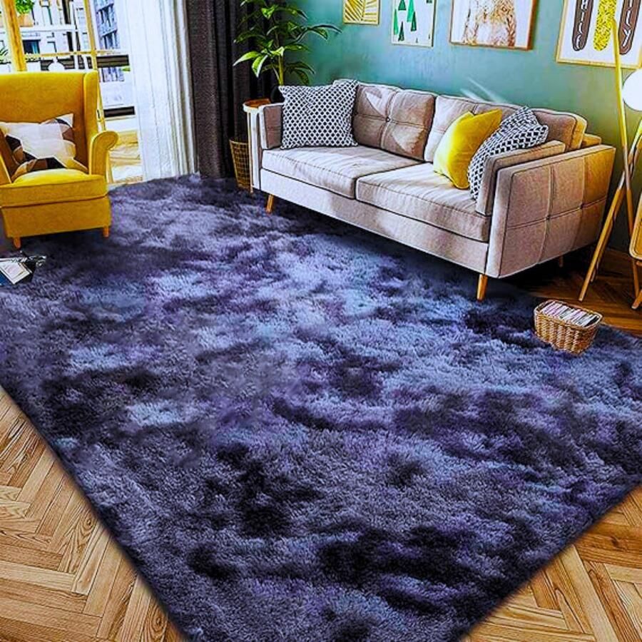 BOG Modern Shaggy Vloerkleed Zwart Grijs 200x250 cm Zacht Antislip Tapijt Voor Woonkamer Slaapkamer En Kinderkamers