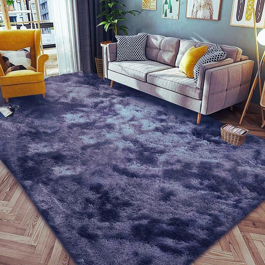 PEAM Modern Shaggy Vloerkleed Zwart Grijs 200x250 CM – Zacht Antislip Tapijt Voor Woonkamer- Slaapkamer En Kinderkamer