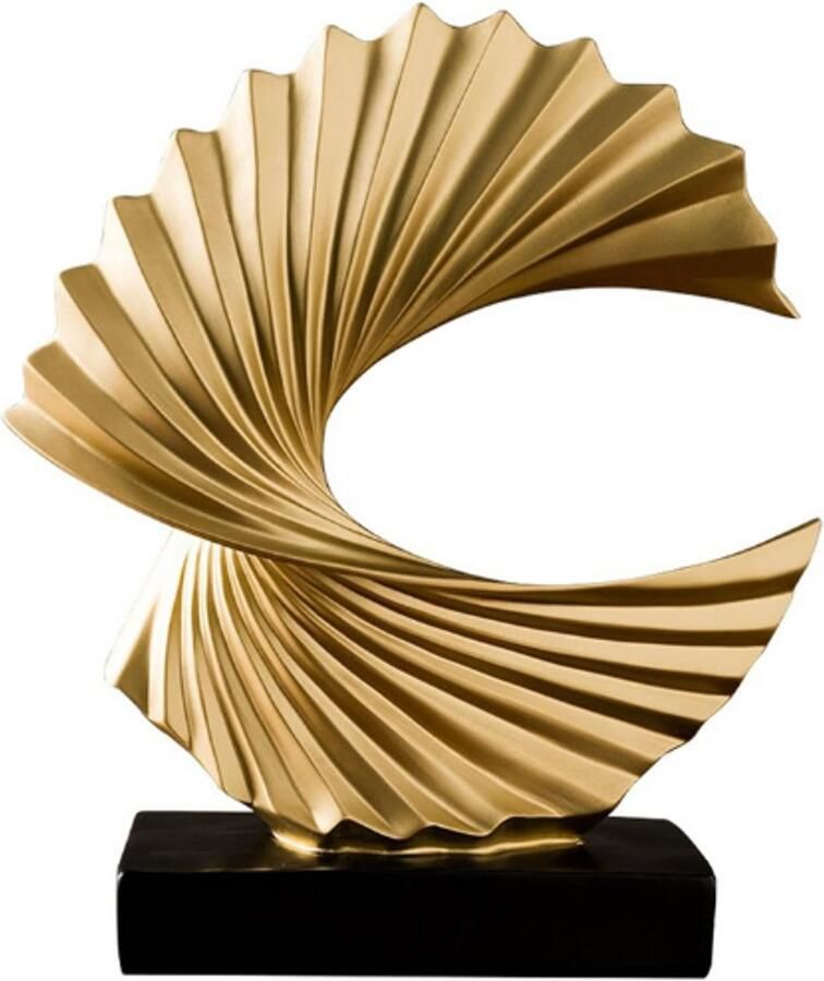 PEAM Moderne Abstracte Sculptuur Oceaangolf Elegante Tafeldecoratie Met Zwarte Basis Gouden Kunstbeeld Voor Woonkamer Slaapkamer Bureau Hoogte 28 CM