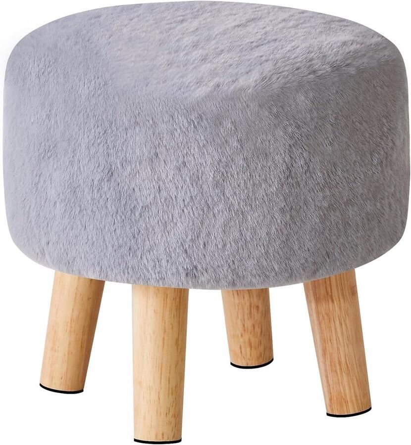 BOG Moderne Houten Ottoman Zitzak – Compacte Ronde Voetsteun 32×32×32 Cm – Laag Design Krukje Voor Woonkamer & Slaapkamer – Grijs