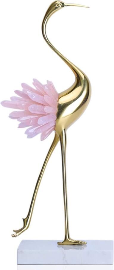 BOG Moderne Luxe Gouden Kristal Koperen Kraan erts Dier Vogels Standbeeld Woondecoratie Accessoires Woonkamer Zachte TV Kast Wijnkast Decor Roze-B