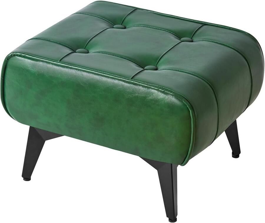 BOG Moderne Ottomaanse Voetkruk Van Groen Kunstleer – Vierkante Poef Met Metalen Poten- Multifunctionele Bankkruk & Bijzettafel 40×30×26 Cm Voor Woonkamer & Slaapkamer