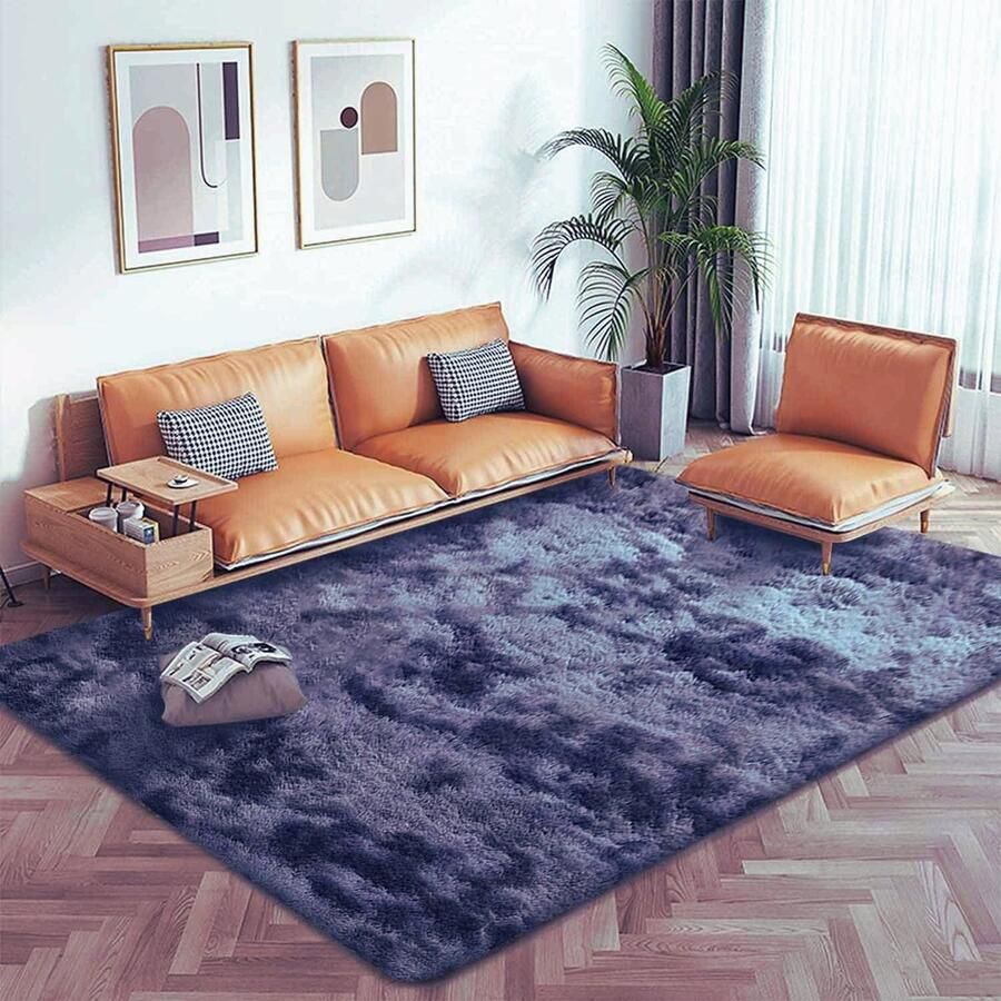 PEAM Moderne Shaggy Vloerkleed Zwart-Grijs 185x185 cm – Zacht Antislip Tapijt voor Woonkamer Slaapkamer Jongens- en Meisjeskamer Speelkamer