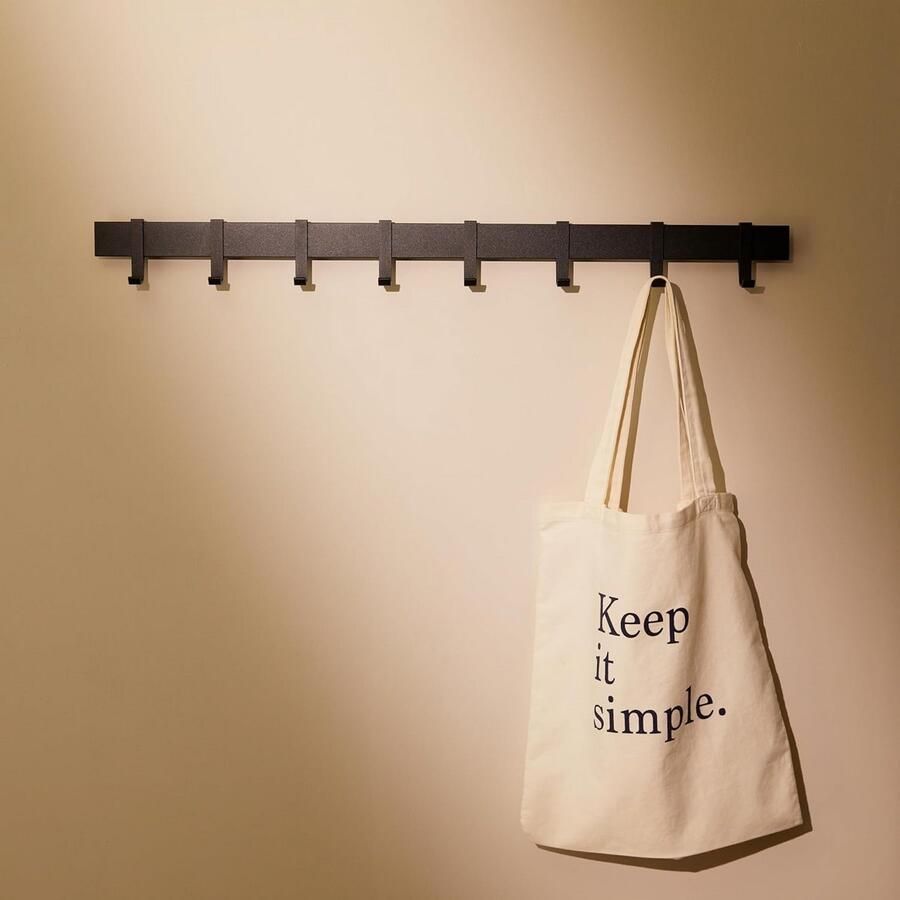 BOG Moderne Wandkapstok Van Metaal – 80 Cm Zwart Mat Met Draaibare Haken Stijlvolle Haldecoratie & Functioneel Design