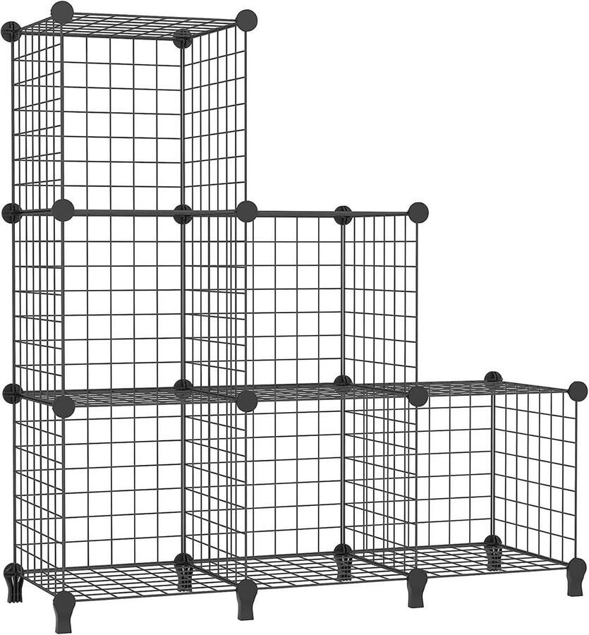 BOG Modulaire Draadkubus Kast – Zwarte Metalen Opbergplanken Met 6 Kubussen Stapelbare Organizer Voor Slaapkamer- Woonkamer & Kantoor