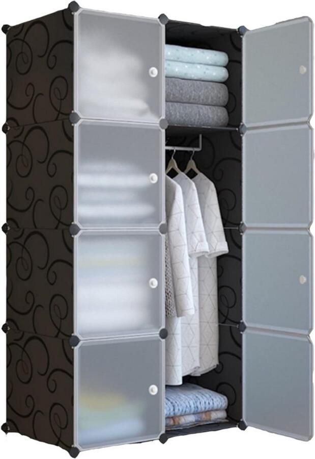 BOG Modulaire Kledingkast Modulaire Rekken Kledingopberger Voor Thuis Opbergplank Voor Slaapkamer 8 Modules 1 Bar 140x70 Cm Kleur Zwart