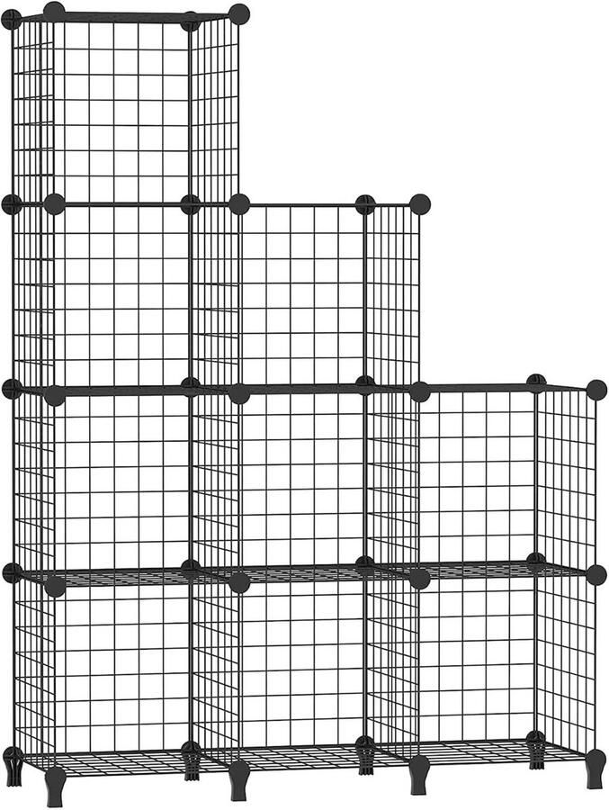 BOG Modulaire Zwarte Draadkubus Kast – 9-Delige Metalen Opbergorganizer Voor Slaapkamer- Woonruimte Of Kantoor