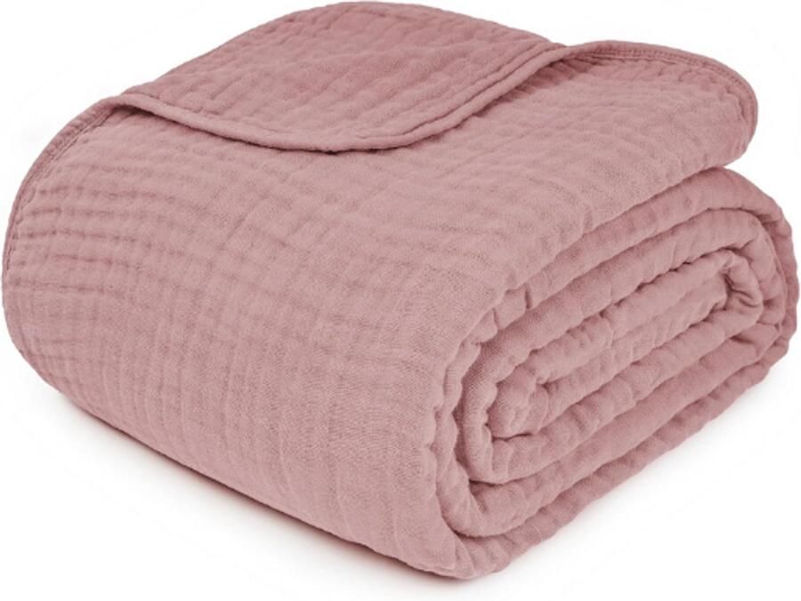 PEAM Mousselinedeken Voor Volwassenen Extra Groot Tweepersoonsbed 229 X 168 Cm 6-Laags Verkoelend Katoen Zachtheid Ademend En Warme Plaid Voor Slaapkamer Woonkamer Bank Mauve Twin