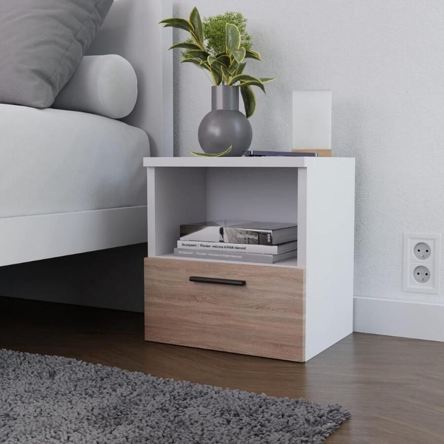 BOG Nachtkastje Bijzettafel Met Lade En Opbergplank Moderne Nachtkast Met Schuiflade Compact Bedkastje Voor Slaapkamer Sonoma 37x40x30 cm